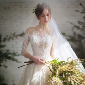 Prinzessin Hochzeitskleid mit florale Spitzenapplikationen